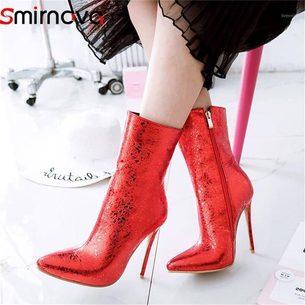 

boots smirnova plus size 33-48 fashion spring autumn shoes woman pointed toe super high heels ankle women prom boots1, Black