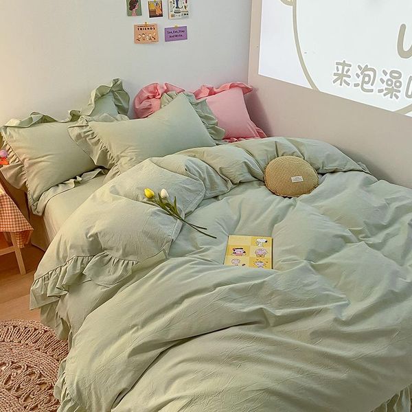 

bedding sets ruffles washed cotton duvet cover set brief flat/fitted sheet pillowcase king bedclothes bedlinen twin full home textile