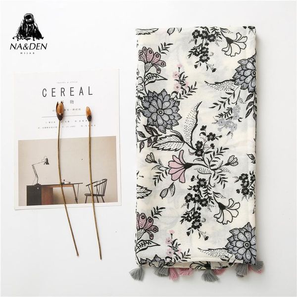 

scarves 2021 fashion bohemia summer women cotton scarf flowes print tassel beach hijab shawls and wraps female foulard band, Blue;gray
