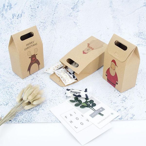 

christmas decorations 5pcs merry kraft paper gift bags candy cookie packaging handbag cake dessert folded for party favor wrap bag1