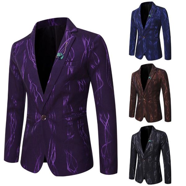 

new main push men's fashion trend bright gold printing suit jacket sportsman casual slim jacket, White;black