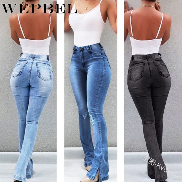 

female casual high waist flare ripped jeans women cowboy denim long pants split bell-bottom trousers for feminino q1210, Black;white