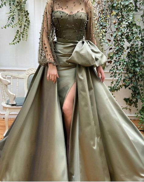 

arabic evening dresses with detachable train high split 2021 pearls long sleeve mermaid prom gowns sweep train cocktail party dresses, Black