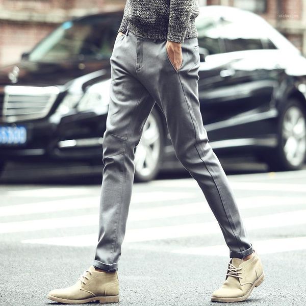 

wholesale- good quality skinny cotton casual long pants men slim slant pockets black blue gray 32 34 36 spring autumn1