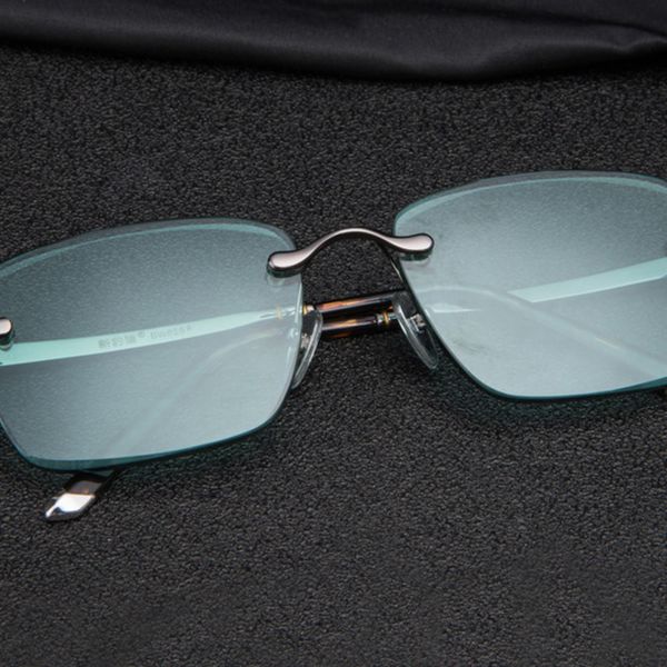 

vintage rimless sunglasses men women luxury crystal stone green sun glasses retro eyeglasses clear lens eyewear oculos