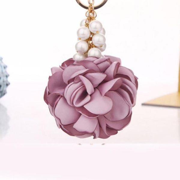 

new rose shape cloth flower ball keychain key ring for women bag pearl car pendant jewelry gifts trinket key chain eh400 h sqcafn