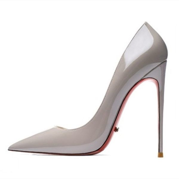 

elegant gray women high heeled pumps bright red bottom heel summer shoes shallow thin heels stilettos genuine leaher spring shoe t200619, Black
