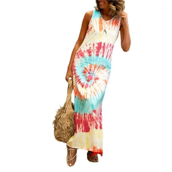 

fashion women's sleeveless dress o-neck gradient printed loose long maxi dresses 2020 new daily summer vacation beach sundress1, Black;gray