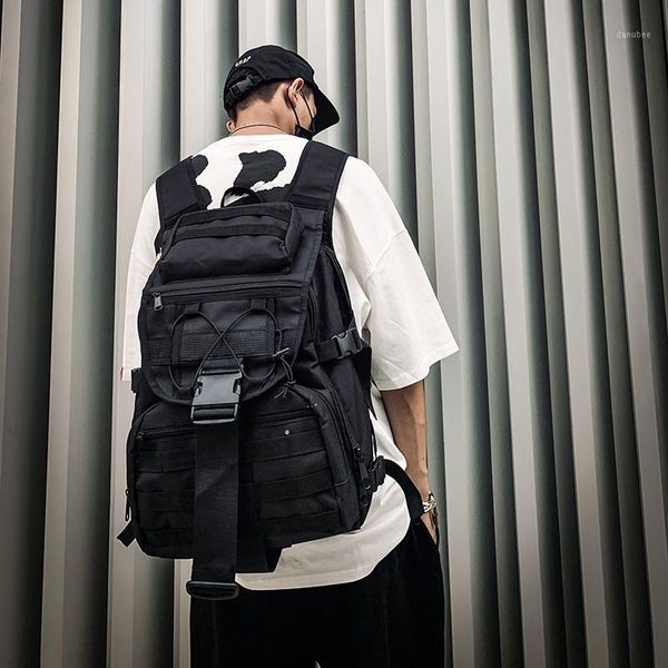 

backpack school bag men's street hip hop simple shoulder sports mountaineering large capacity travel female black backpack1