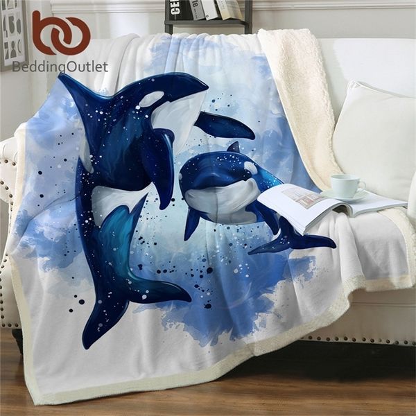 BettwäscheOutlet Orcinus Orca Decken für Bett Aquarell Benutzerdefinierte Decke Meerestier Hai Plüschdecke Ozean Tagesdecken Mantas 201222