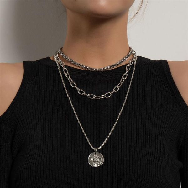 

fashion punk knight metal coin multi layered necklace for women dark pike pendant necklace thick chain choker jewelry gift 2021, Golden;silver