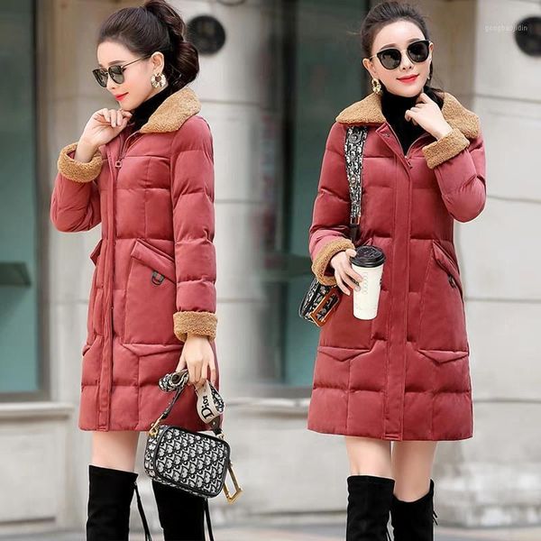 

women golden velvet cotton jacket female winter coat 2020 new mid-length slim women's down jacket keep warm coats a3261, Black