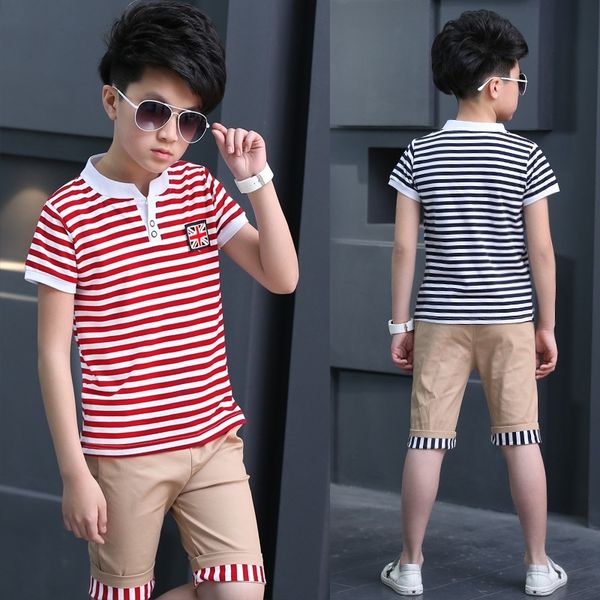 

boys clothes new boys summer clothing sets short sets +pants children short sleeve shirt shorts set 4 6 8 10 12 years y200525, White