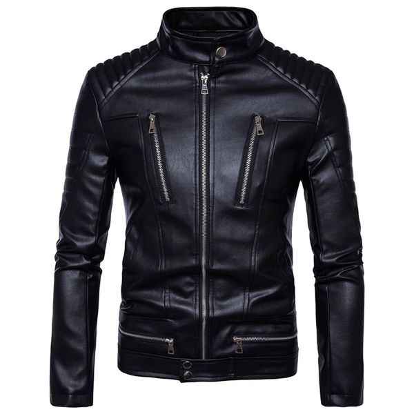 

mens bomber jackets fashion men faux leather coat zipper overcoat motor jacket motorcycle bikers punk man brand colthing 201215, Black