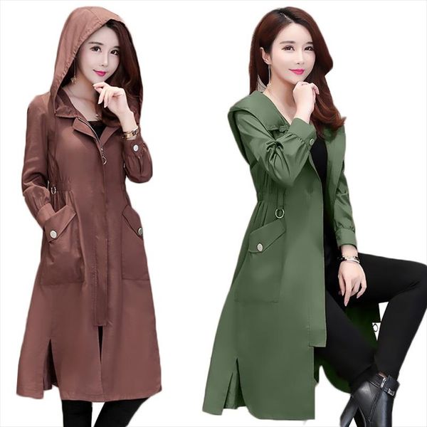 

2020 spring autumn classic long trench coat women casual thin windbreaker female overcoat long coat female slim outwear coats 09, Tan;black