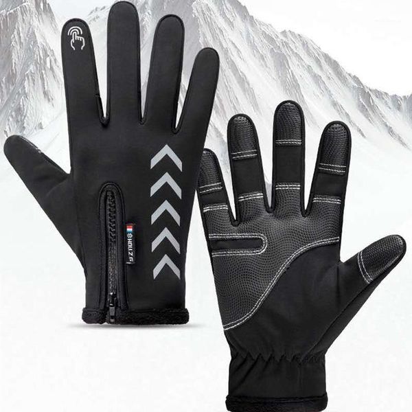 

five fingers gloves 1 black full finger m velvet winter cycling warm waterproof non-slip outdoor sports ski touch screen reflective gloves1, Blue;gray