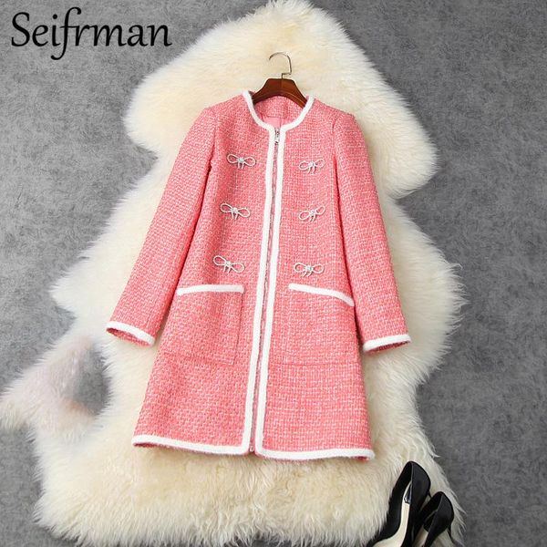 

women's wool & blends seifrmann 2021 women winter fashion runwayÂ warm coat long sleeve crystal bow pockets elegant ladies warm coats ov, Black
