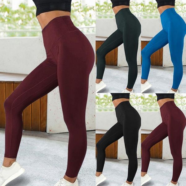 

women dihope fitness leggings burgundy high waist push up elastic gym sport slim fit workout leggins pants dropshipping, Black