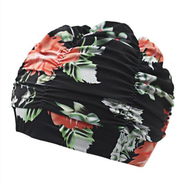 

pleated flower petal fabric swimming cap swim pool beach seaside protect long hair ears bathing caps hats for girls women adults jllxme