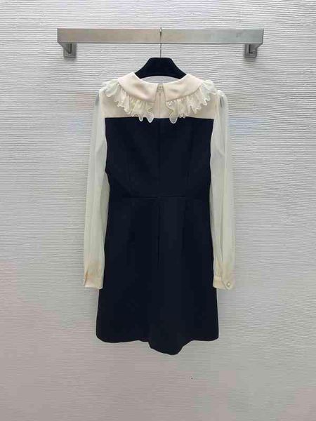 

size autumn plus black apricot patchwork women dress designer peter pan collar ruffles long sleeves milan runway dresses buttons holiday