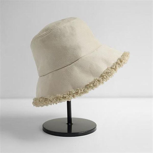 

wide brim hats winter ladies hat lamb wool warm ear protection fisherman accessories retro down peaked cap cute plush bucket, Blue;gray