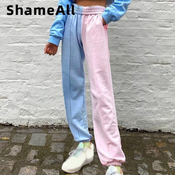 

women's pants & capris harajuku joggers wide leg sweatpants women panelled trousers plus size high waist streetwear korean casual pant, Black;white