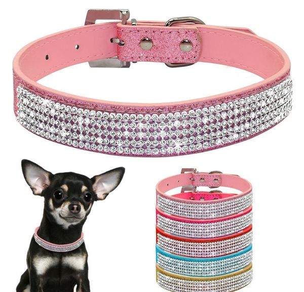 Bling Diamante Rhinestone PU Couro Cat Colares Colares Rosa Para Cães Médios Pequenos Chihuahua Yorkie 5 CO BBYWTO BDESPORTS