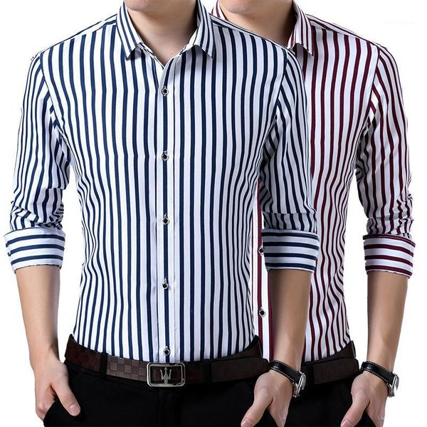 

summer new men's long sleeve striped shirts blue red men business professional shirt size 5xl loose comfortable lapel shirt male1, White;black