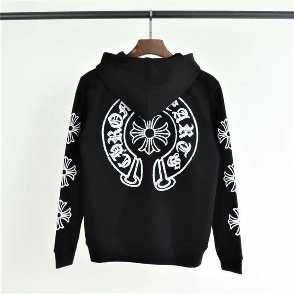 

ch qiudongchao croxin sweater men's ins super fire print horseshoe sanskrit hooded long sleeve plush coat women's, Black