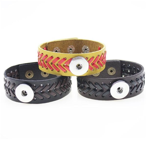 

new fashion leather bracelet men's jewelry 18mm snap button for women wrap bracelets wristband punk style black brow jllsto, Golden;silver