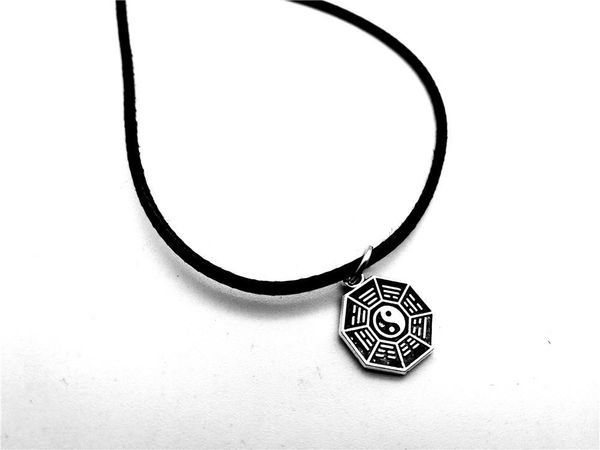 

pendant necklaces taiji bagua map feng shui necklace chinese style fantastic ying yang tai chi gossip leather rope jewelry, Silver