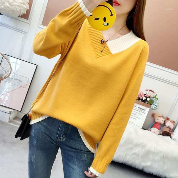 

women thicken v-neck sweaters pullovers 2021 plus size solid color korean loose spring female knitted jumper lady 4xl m4371, White;black