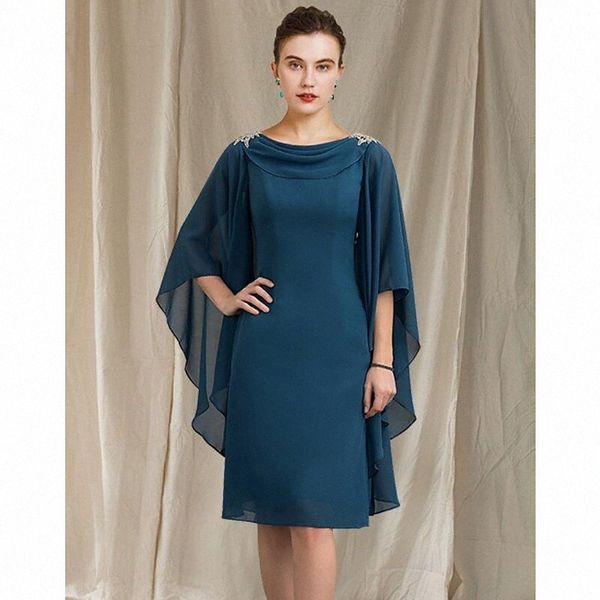 

sheath / column mother of the bride dress elegant cowl neck knee length chiffon half sleeve with crystals 2022 a8xm#, White;black