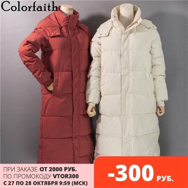 

colorfaith new autumn winter women long jacket pockets quilted hem split puffer parkas high-quality hooded warm coat co811 201030, Black