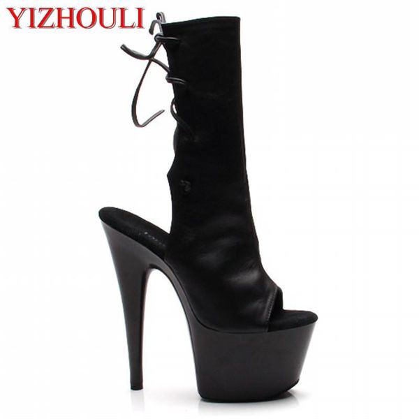 

boots the 15cm high heel stilettos are followed by stage performance with a hollowed-out summer cool boot and low dance shoes, Black