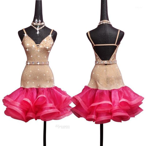 

latin dance dress women 2020 new samba rumba competition dancing wear rhinestones latin dresses modern dance costume1, Black;red