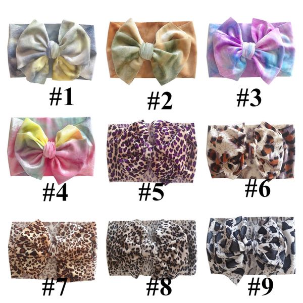 

children headbands tie-dyed leopard printed large bow hair band ins kids hair bands elastic wide headband baby girls boys headwear e120410, Slivery;white