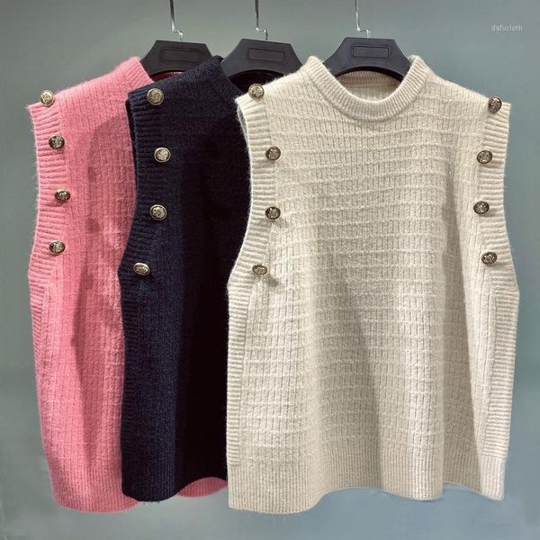 

russian style loose and comfortable buttons sleeveless vest knitwear cute sweaters s72481, White;black