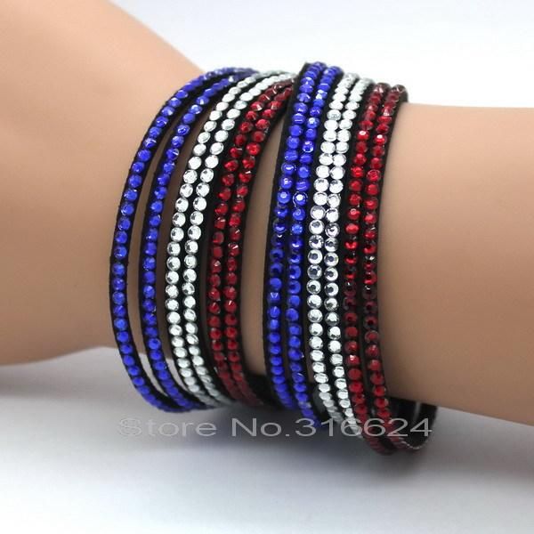 

2017 new fashion sky blue crystal leather bracelets trendy mosaic brand rhinestone classic charm women bracelets. wmtwil, Golden;silver
