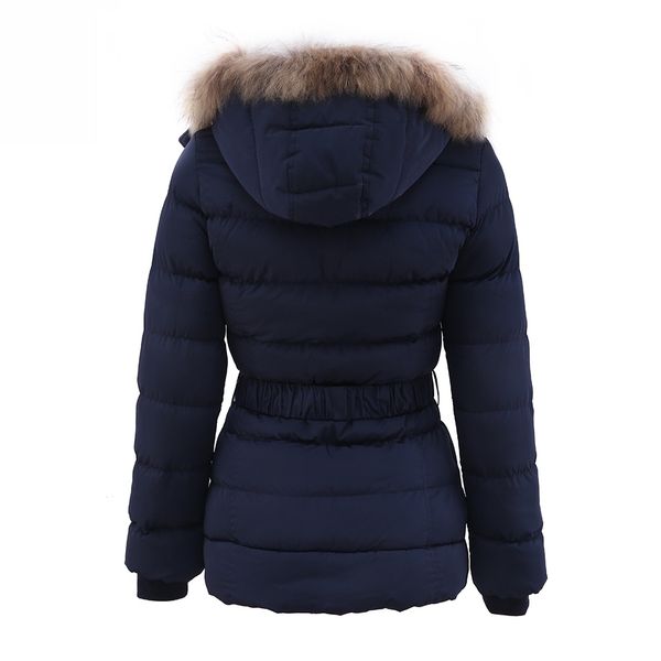 

nxh new winter womens thick coat adjustable waist pockets fur hooded ladys warm jackets botton zipper slim clothing brand 201225, Black