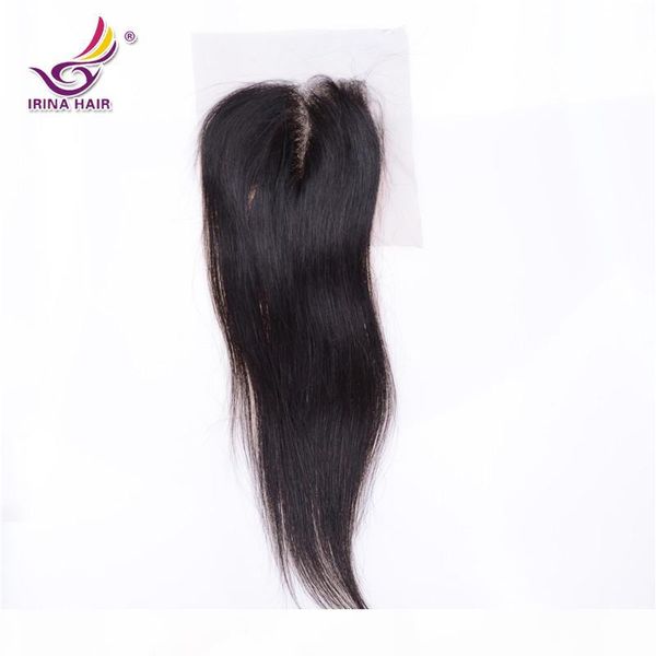 

middle 3 way part 4*4 lace closure straight with virgin malaysian silky straight human hair weft 4pcs lot soft remy straight weave, Black