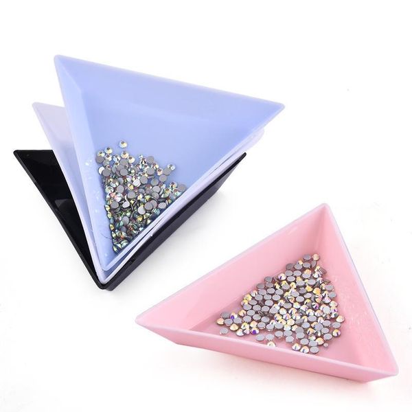 

triangle plastic rhinestone nail art storage box plate tray holder container jewelry glitter cup diy decoration dott jlluuv, Silver