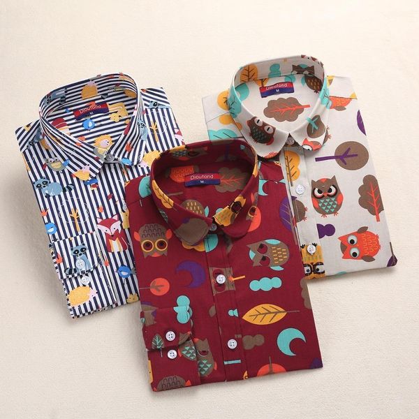 

dioufond 2021 animal print shirts women cotton blouses floral ladies long sleeve clothes plus size 5xl school shirt, White