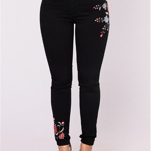 

women floral print black jeans slim fashion denim long pants jeans women clothes streewear skinny jeans ing, Blue