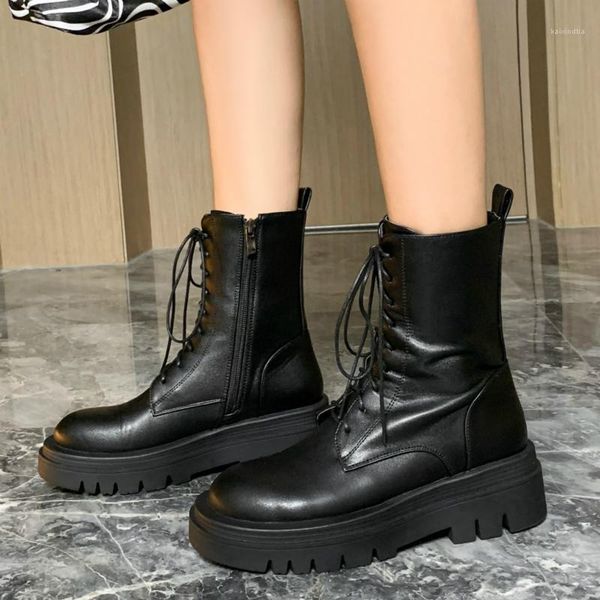 

boots winter rubber ankle women leather black 2021 fashion short shoes lace up motorcycle ladies shoes1