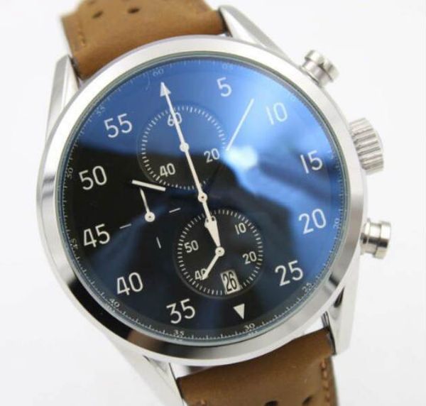 

new arrivalcalibre spacex chrono flyback satch white dial brown leather belt mens watches sports gent watch vk chronograph wacthes, Slivery;brown