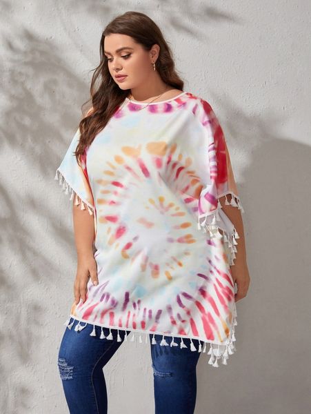 

plus colorblock pom-pom trim cover up s08m#, Black
