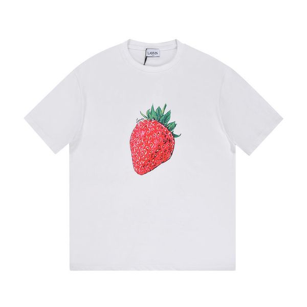 

summer cotton harvest fruit series strawberry print round neck short sleeve men and womens casual t-shirt, White;black