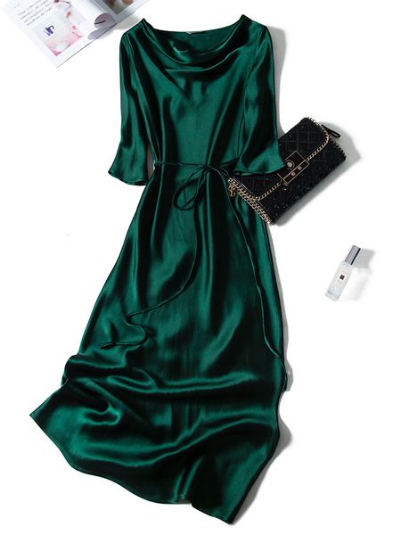 

plus size vintage bandage half sleeve o-neck a-line loose slim solid color dark green black pink holiday cocktail dresses 9265 party