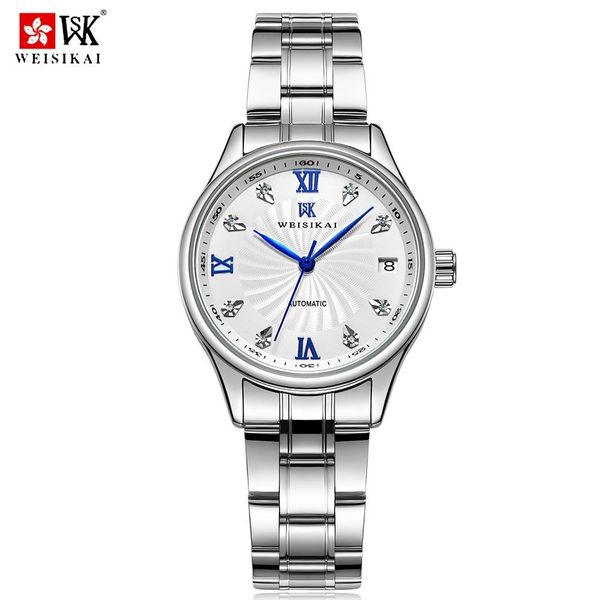 

weisikai luxury men mechanical wristwatch stainless steel watch brand couple watches lover gift reloj hombre reloj de pareja bbysgr, Silver